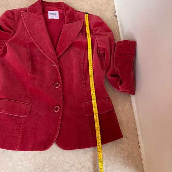Moschino Red Velvet Classic 2 Button Blazer Notched Lapel Womens Size 10 - Picture 10 of 15